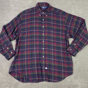 Vtg Ralph Lauren Lightweight Flannel Shirt Men's XL Purple Green Red Button Down